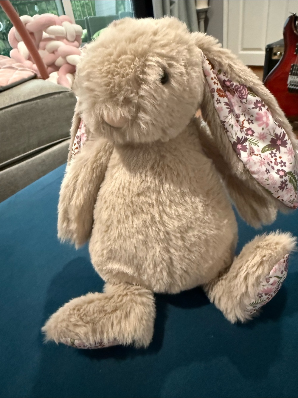 Jellycat Beige Bunny with Floral Ear Accents